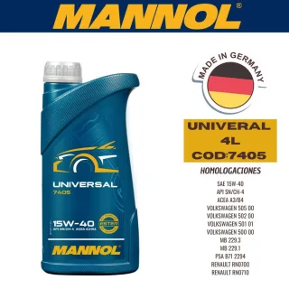 ACEITE MINERAL MANNOL 15W40 1L UNIVERSAL CAJA (X20U) API SN/CH-4 - ACEA A3/B4