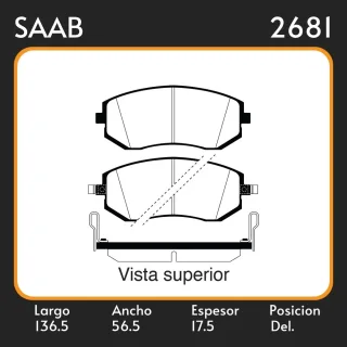 PASTILLA DE FRENO SAAB-SUBARU-TOYOTA ALTO 56,50 ANCHO 136,50 ESTIMADOR 15,50 POSICION DELANTERA 857 EQUIVALENCIAS PD/749