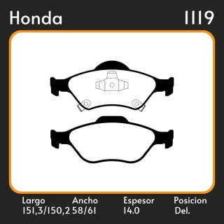 PASTILLAS DE FRENO  HONDA FIT LX 1.4 8V - LXL 1.4 8V 03/ LAR. 151.3/150.2 ANC. 58.0/61.0 ESP. 14 POSC. DEL. GUARDADO (805) EQUIVALENCIAS 39442 PD/503 