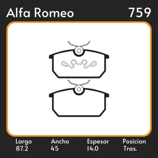 PASTILLAS DE FRENO  ALFA ROMEO 155 96/ LAR. 87.2 ANC. 45 ESP. 14 POSC. TRAS. GUARDADO (508) EQUIVALENCIAS LITTON 39020 FIMPEX 1422