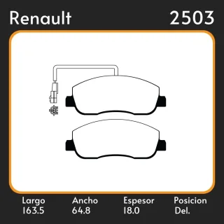 PASTILLAS DE FRENO  RENAULT  MASTER III 2010 / 2011 LAR. 163.5 ANC. 64.8 ESP. 18 POSC. DEL. GUARDADO (1099) EQUIVALENCIAS 48680 0.1602.1099.000 PD/143