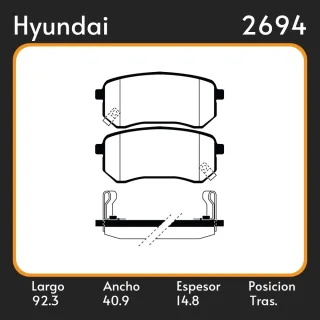 PASTILLA DE FRENO HYUNDAI ATOS II 1.1 ALTO 40.90 ANCHO 92.30 ESPESOR 14.80 POSICION TRASERA 915 EQUIVALENCIAS 46410