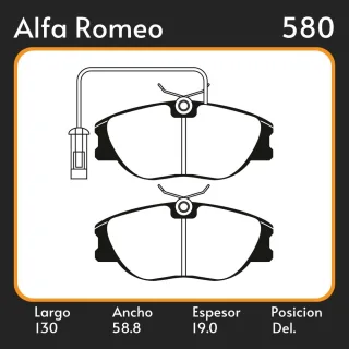 PASTILLAS DE FRENO ALFA ROMEO 155-164   FIAT TIPO 2.0 87/95 LAR. 130 ANC. 58.8 ESP. 19 POSC. DEL. GUARDADO (361) EQUIVALENCIAS FIMPEX 3109 FRAS LE PD/