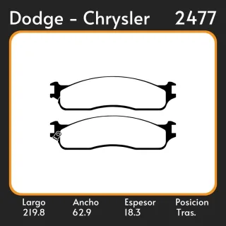 PASTILLAS DE FRENO  DODGE-CHRYSLER RAM 1500 -2500 -3500 03/08 LAR. 219.8 ANC. 62.9 ESP. 18.3 POSC. DEL. GUARDADO (810) EQUIVALENCIAS 5732 PD/637 05P14