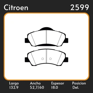 PASTILLAS DE FRENO CITROEN C4   PEUGEOT 308 II 1.5 HDI - 1.6 THP (DISCO SOLIDO) 13/ … LAR. 132.9 ANC. 52,7  60,0 ESP. 18 POSC. DEL. GUARDADO 1220 EQUI