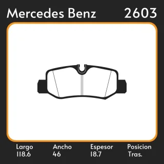 PASTILLAS DE FRENO  MERCEDES BENZ  V-CLASS III MPV-VITO III  FURGÓN- BUS 2014-  METRIS FURGÓN LAR. 118.6 ANC. 46 ESP. 18.7 POSC. TRAS. GUARDADO 1166 E