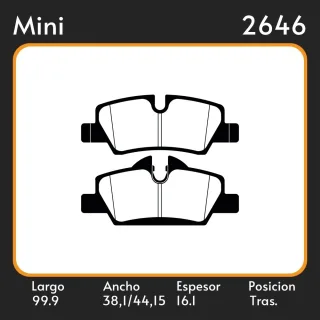 PASTILLAS DE FRENO  MINI COOPER S 1.2-1.5-2.0 13/  LAR. 99.9 ANC. 38,1    44,15 ESP. 16.1 POSC. TRAS. GUARDADO 1200